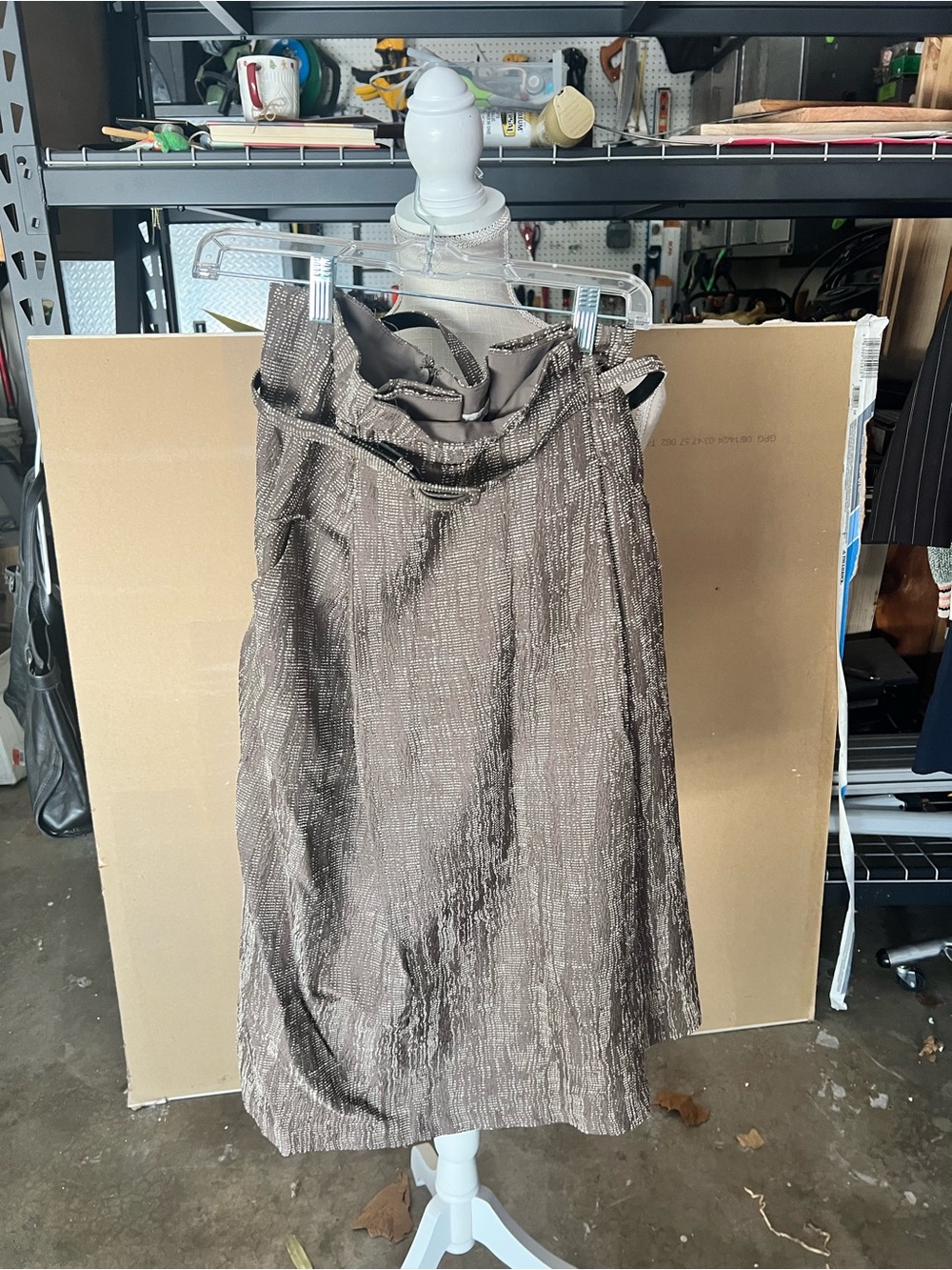 New York & Company Metallic Taupe Midi Skirt